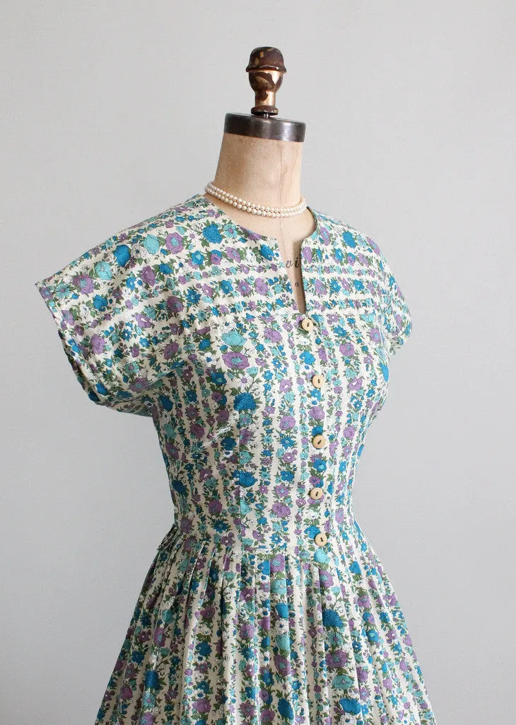 Vintage 1960s Floral Stripes Day Dress