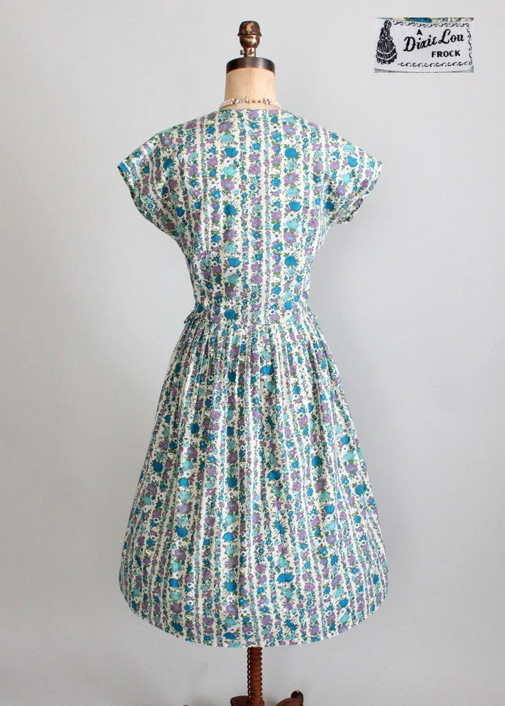 Vintage 1960s Floral Stripes Day Dress