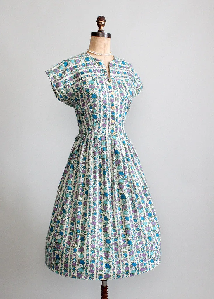 Vintage 1960s Floral Stripes Day Dress