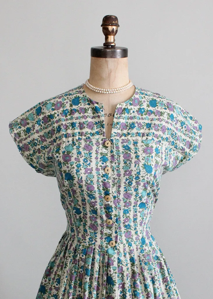 Vintage 1960s Floral Stripes Day Dress