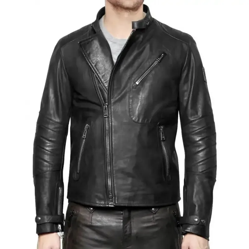 Vintage Black Leather Biker Jacket for Men