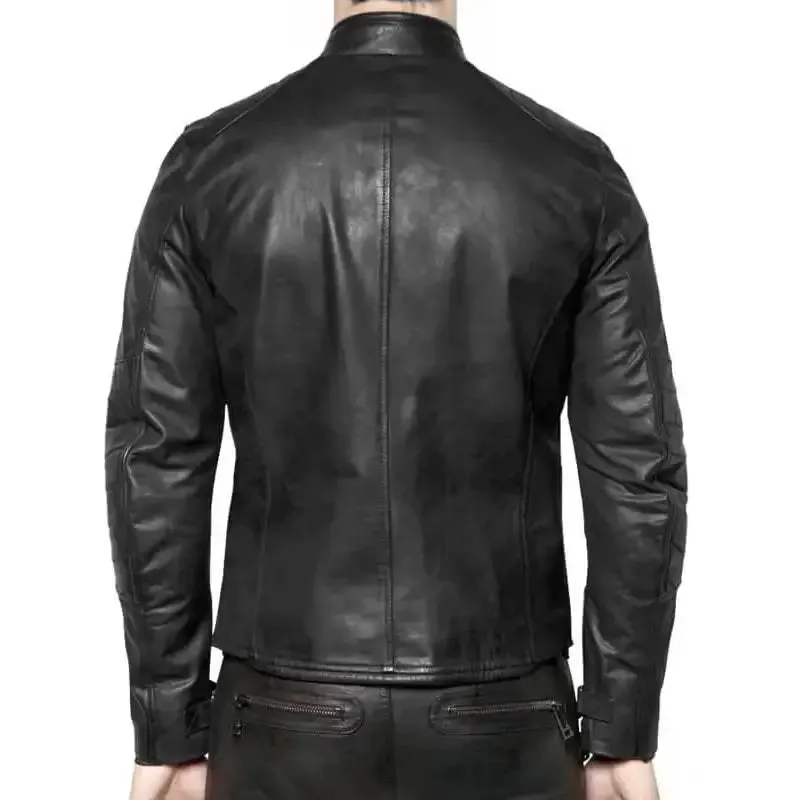 Vintage Black Leather Biker Jacket for Men