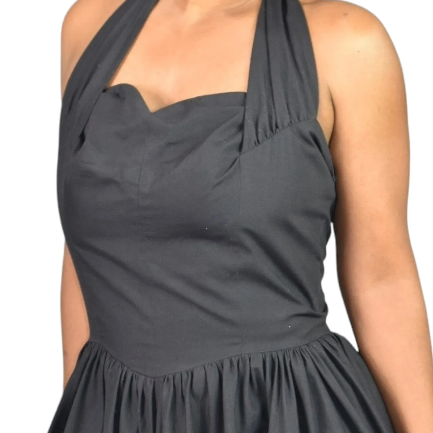 Vintage O'Susanna Black Midi Dress Cotton Halter Sweetheart Full Skirt 80s Size Medium 8
