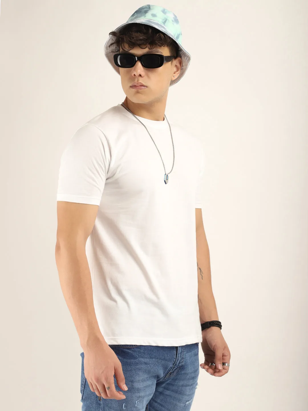 White Cotton Slim Fit T-Shirt