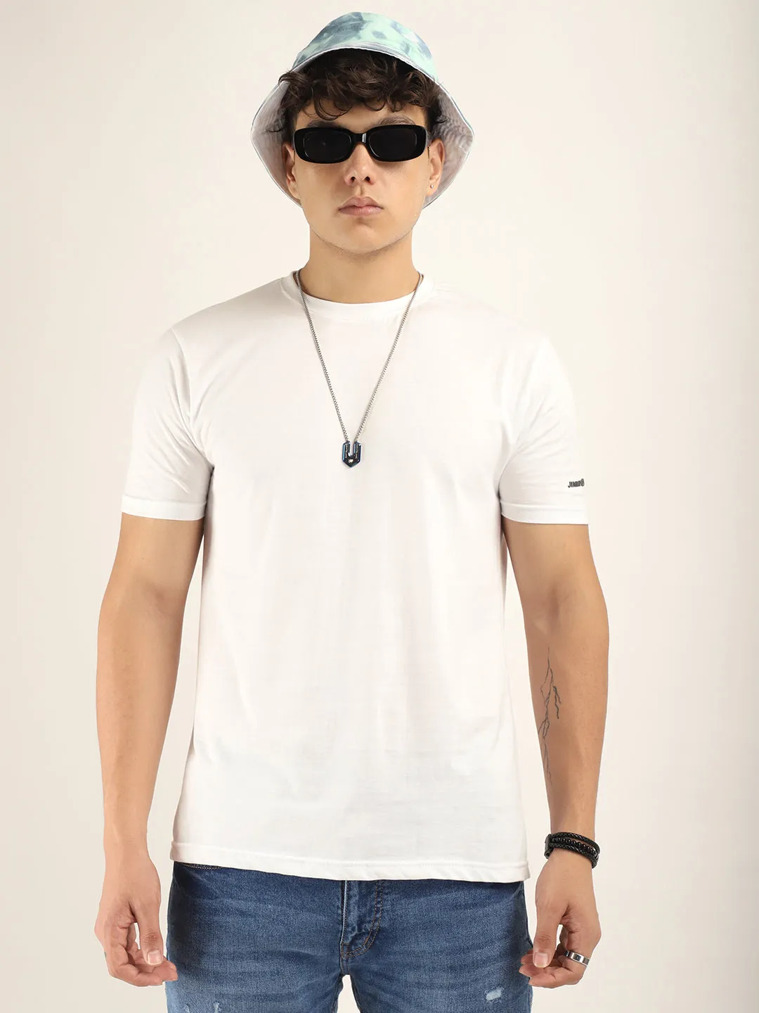 White Cotton Slim Fit T-Shirt