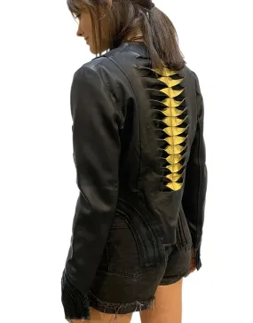 Women Designer leather Jacket with macrame concept at back - Customised concept