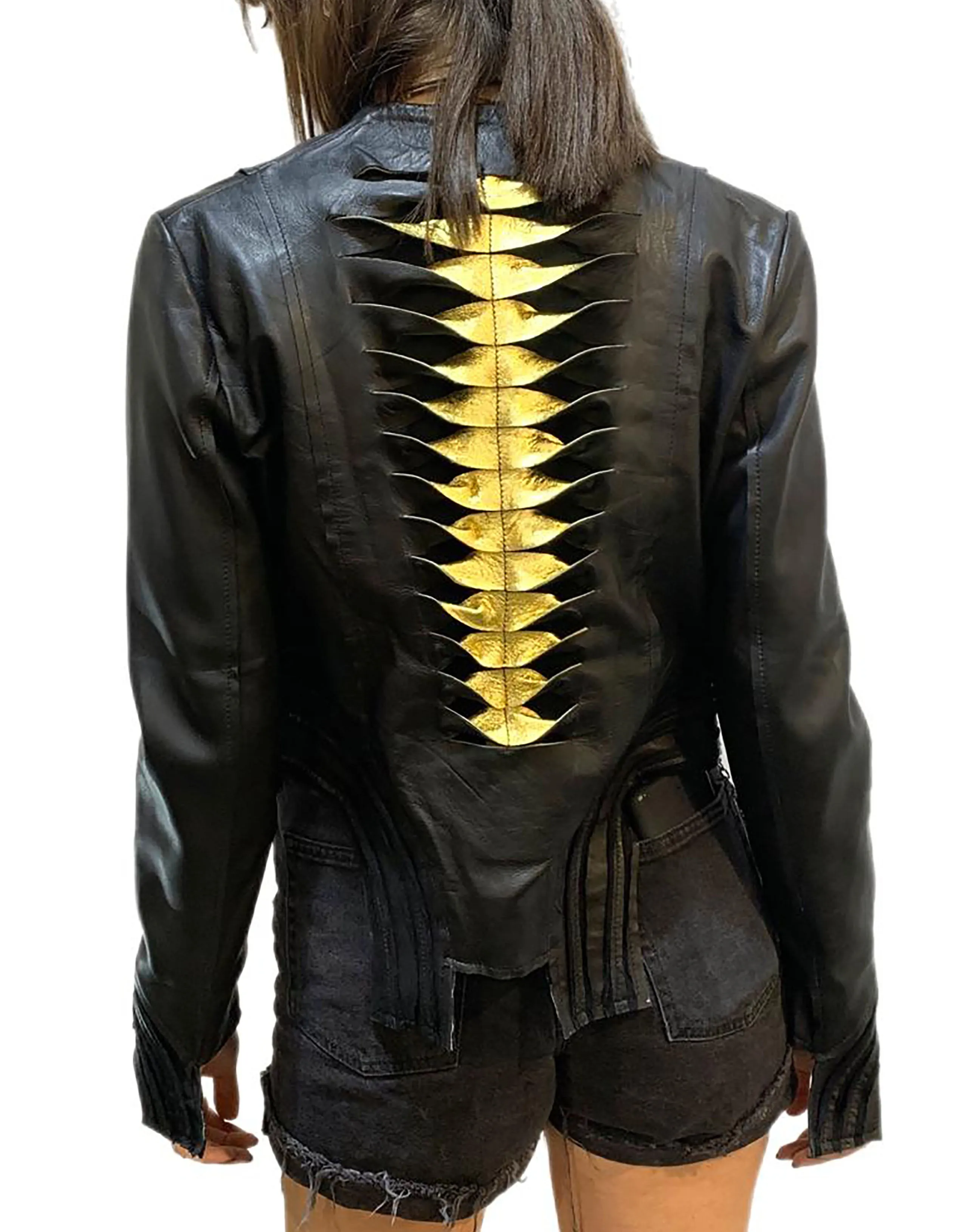 Women Designer leather Jacket with macrame concept at back - Customised concept