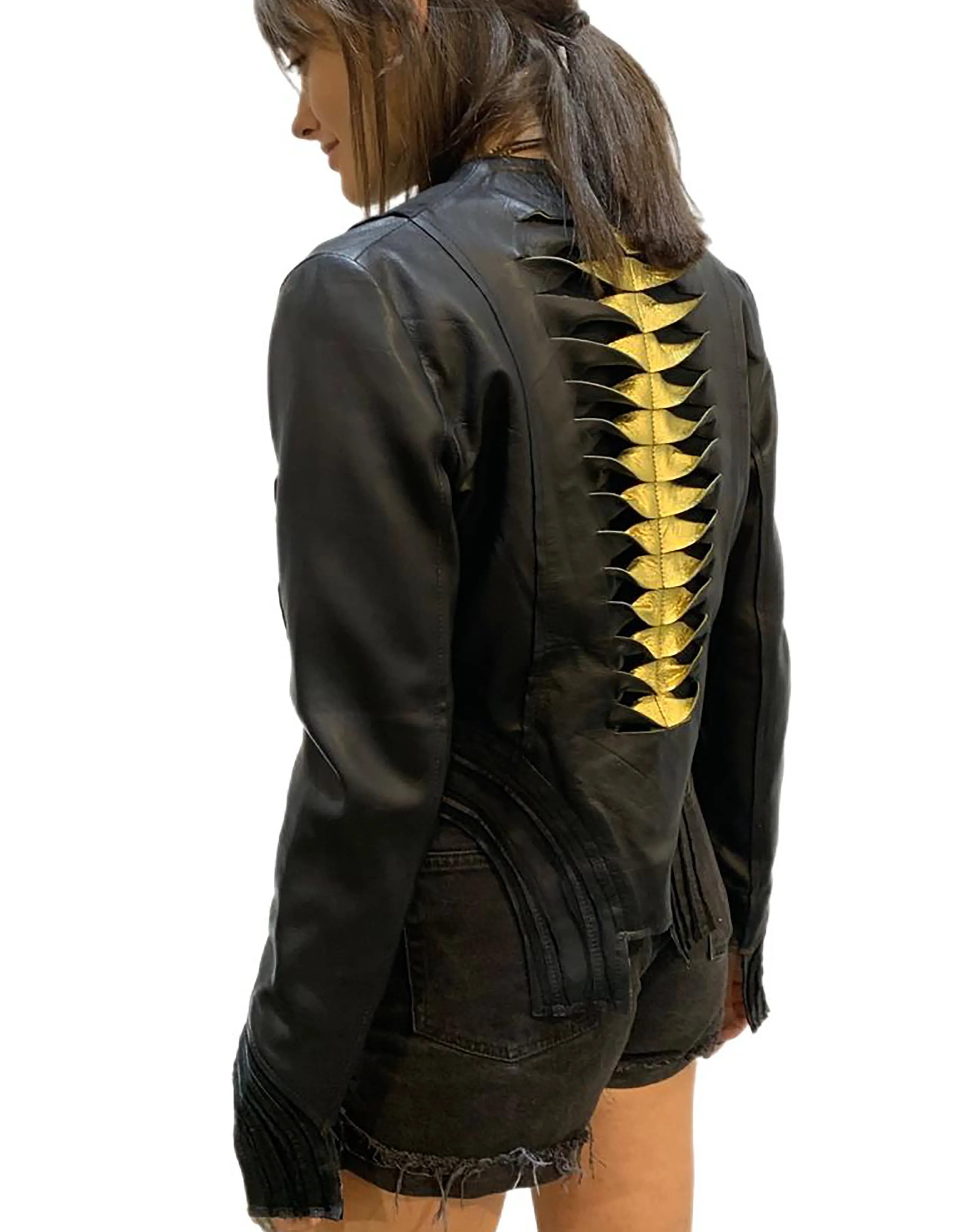 Women Designer leather Jacket with macrame concept at back - Customised concept