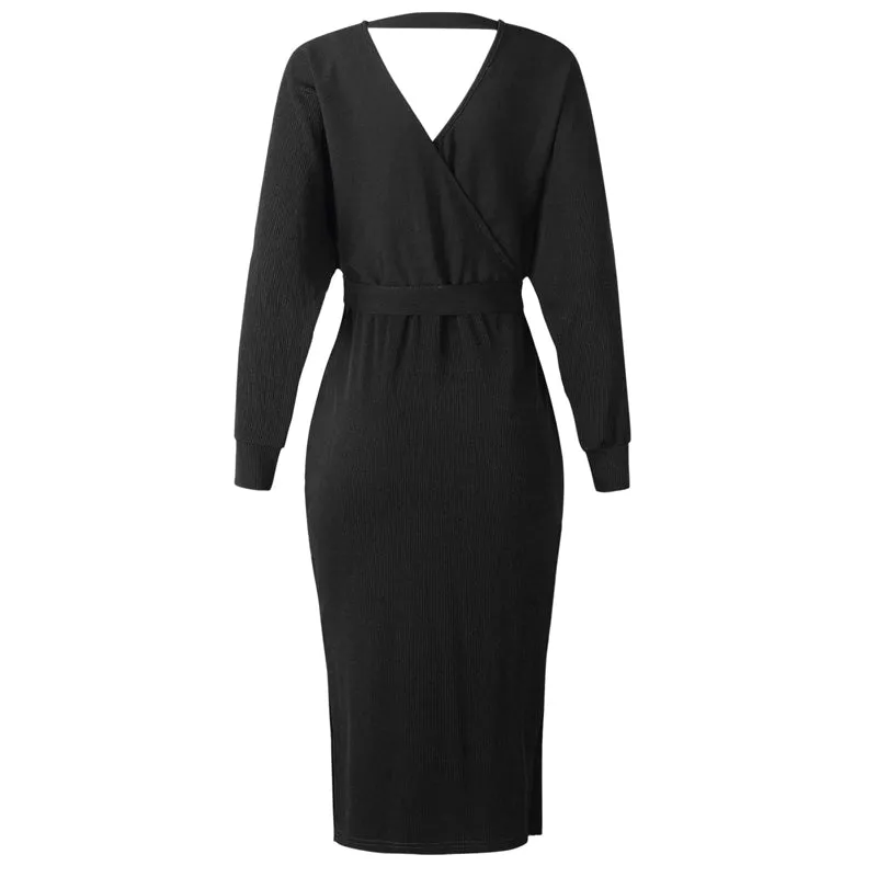Women's Autumn/Winter Casual Sweater Knitted V-Neck Dress