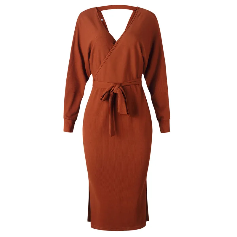 Women's Autumn/Winter Casual Sweater Knitted V-Neck Dress