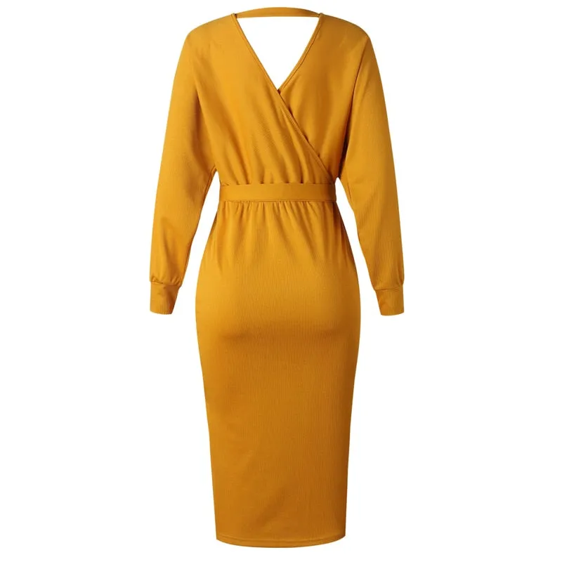 Women's Autumn/Winter Casual Sweater Knitted V-Neck Dress