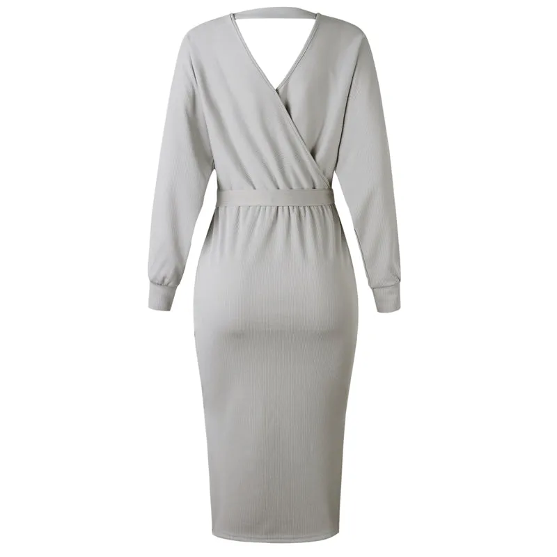 Women's Autumn/Winter Casual Sweater Knitted V-Neck Dress