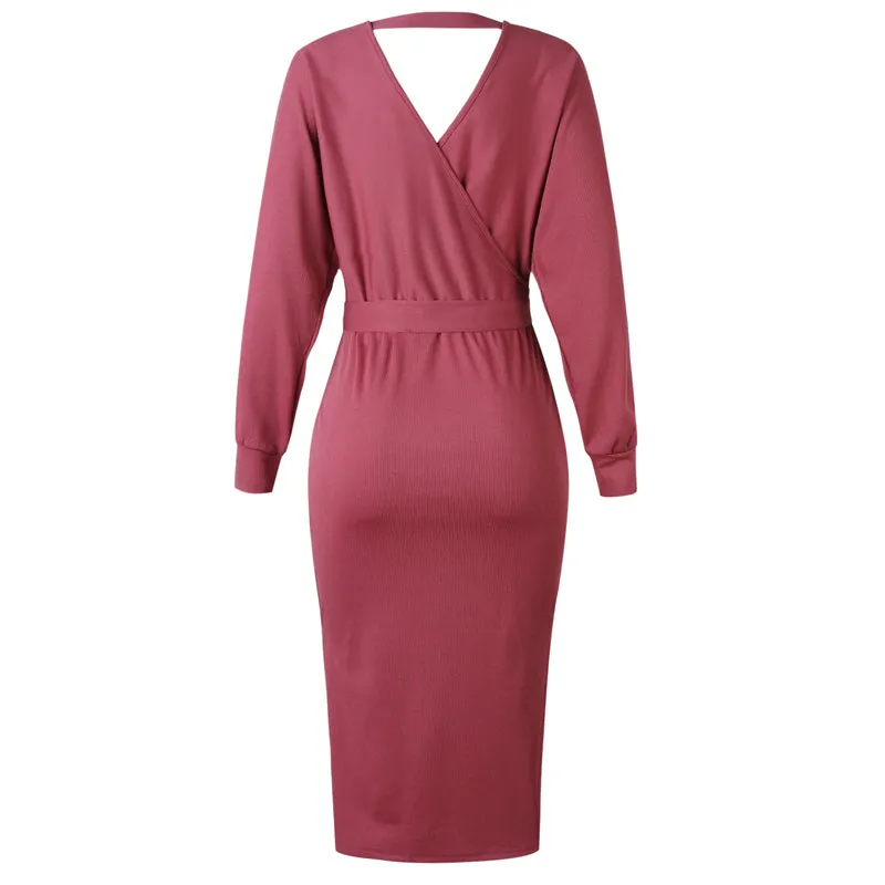 Women's Autumn/Winter Casual Sweater Knitted V-Neck Dress