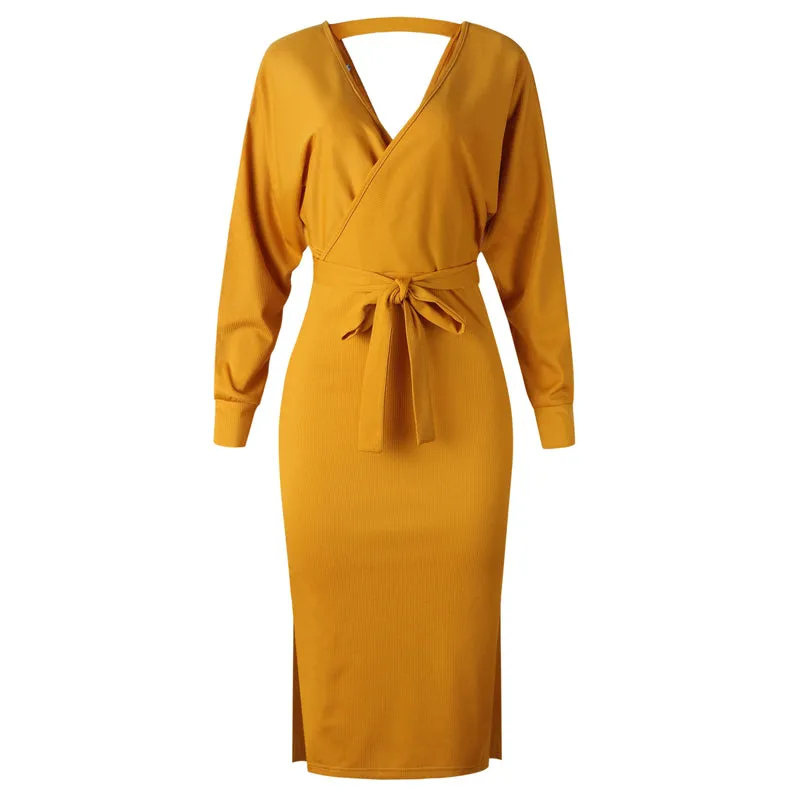 Women's Autumn/Winter Casual Sweater Knitted V-Neck Dress
