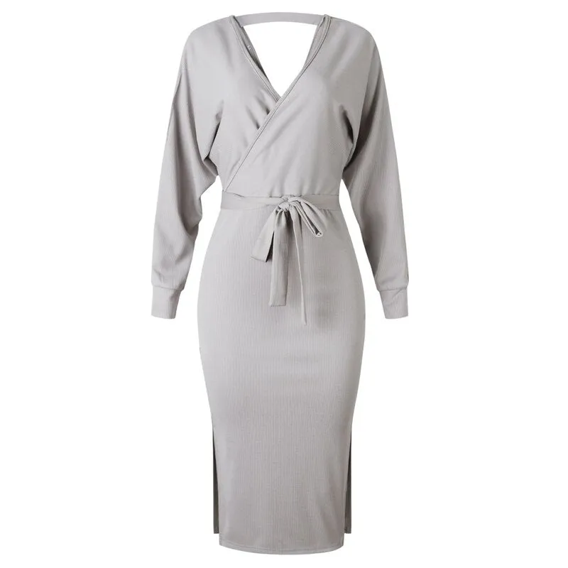 Women's Autumn/Winter Casual Sweater Knitted V-Neck Dress
