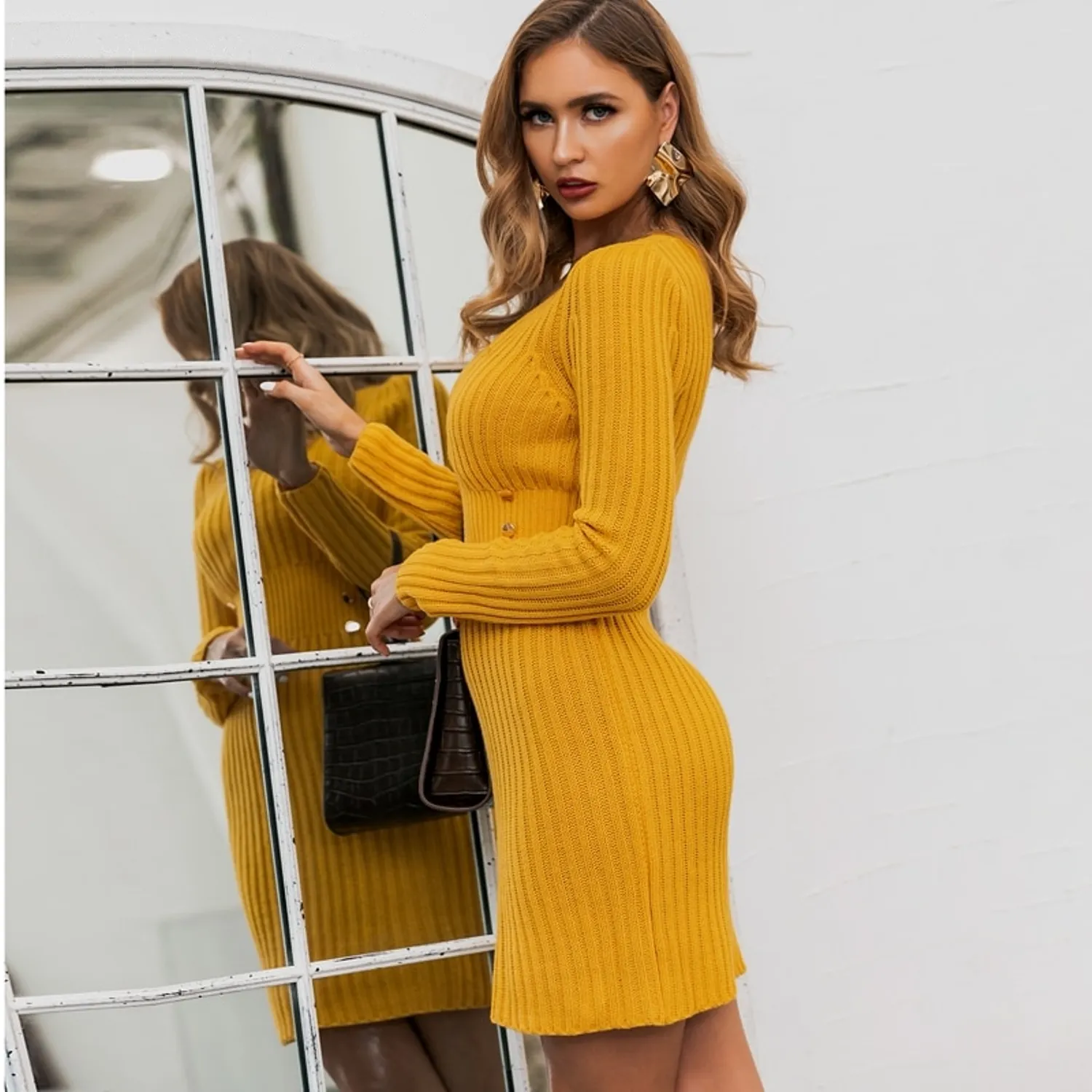Women's Autumn/Winter Knitted Long Sleeve Mini Dress