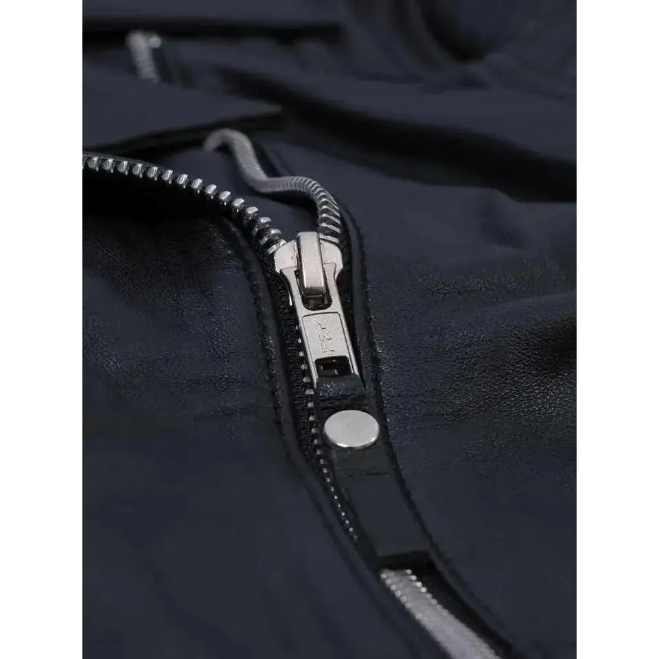 Women's Black Zipper Biker Jacket with Lip Collar