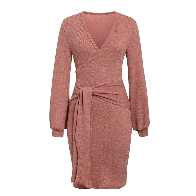 Women's Spring/Autumn Casual Knitted Sweater V-Neck Dress