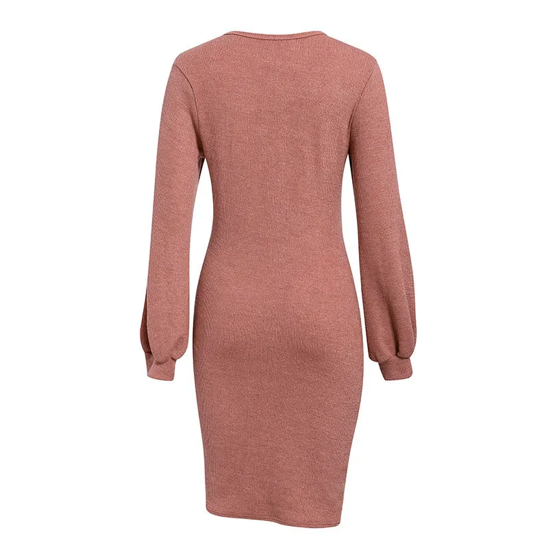 Women's Spring/Autumn Casual Knitted Sweater V-Neck Dress
