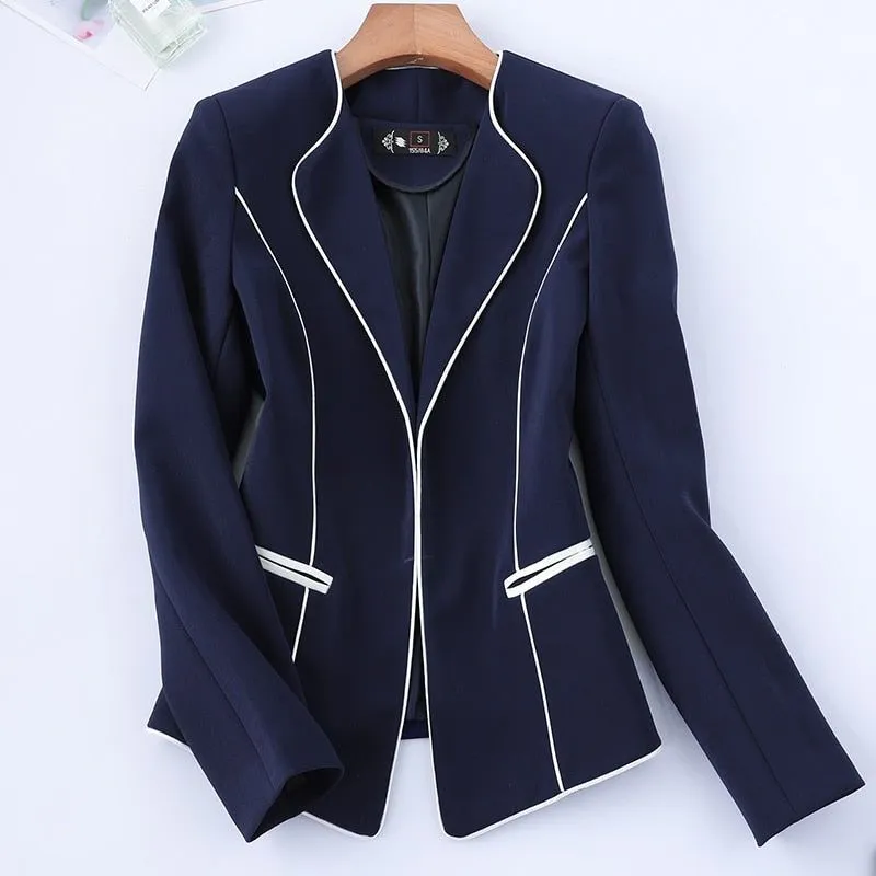 Women's Two Color Blazer Hidden Closure Full Sleeve Jacket