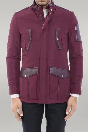 WSS Leather Modeled Burgundy Slim Fit Quilted Jacket  - Singen