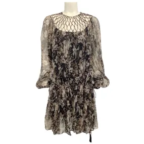 Zimmermann Taupe Floral Silk Chiffon Dress